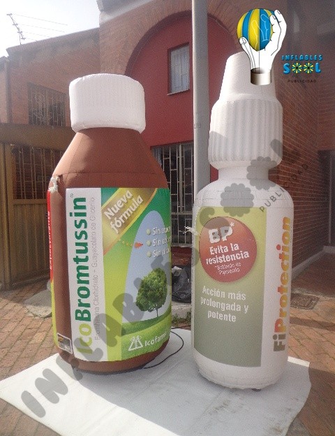 Envase inflable publicitario del jarabe Bromtussin